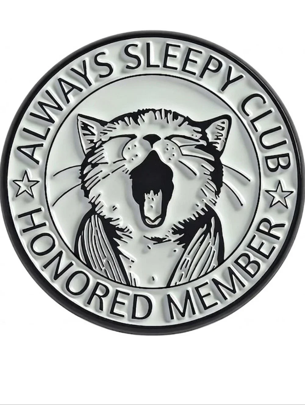 Always Sleepy Club Cat Badge — Black & White Cat Pin